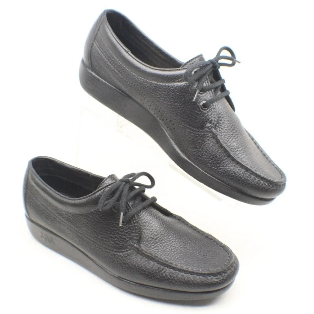SAS Amigo Loafer Mens Size 11 M Black Pebbled Leather Lace Up Moccasin Shoes USA